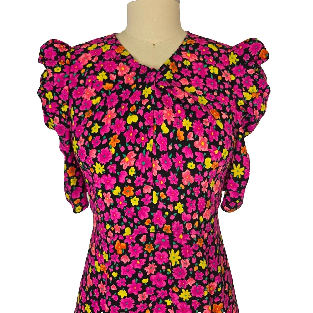 Kate Spade NY Marker Floral A Line Dress Size 0 New Pink Crepe Colorful Bright